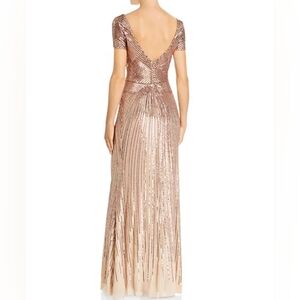 Aqua Sequin Boat Neck Gown In Rose Gold Womens 2
